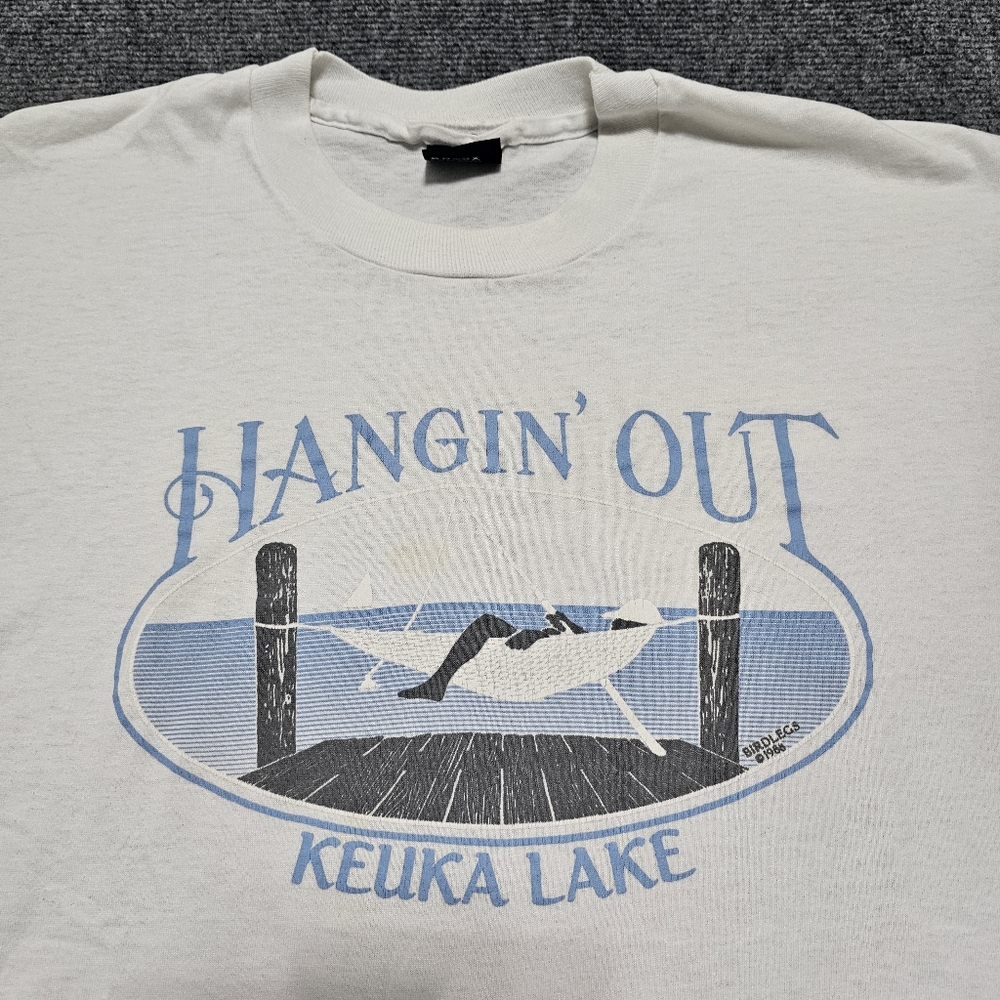 VTG 80s Finger Lakes Keuka New York Hangin Out T Shirt Single Stitch 2XL RARE - Picture 3 of 11